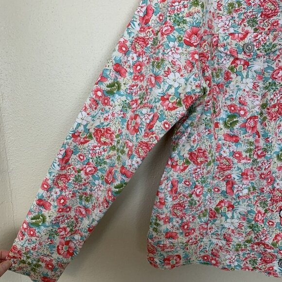Tribal Jeans Womens Jacket Size L Floral Denim 90's Y2K Cottagecore Pink Spring - Picture 7 of 15
